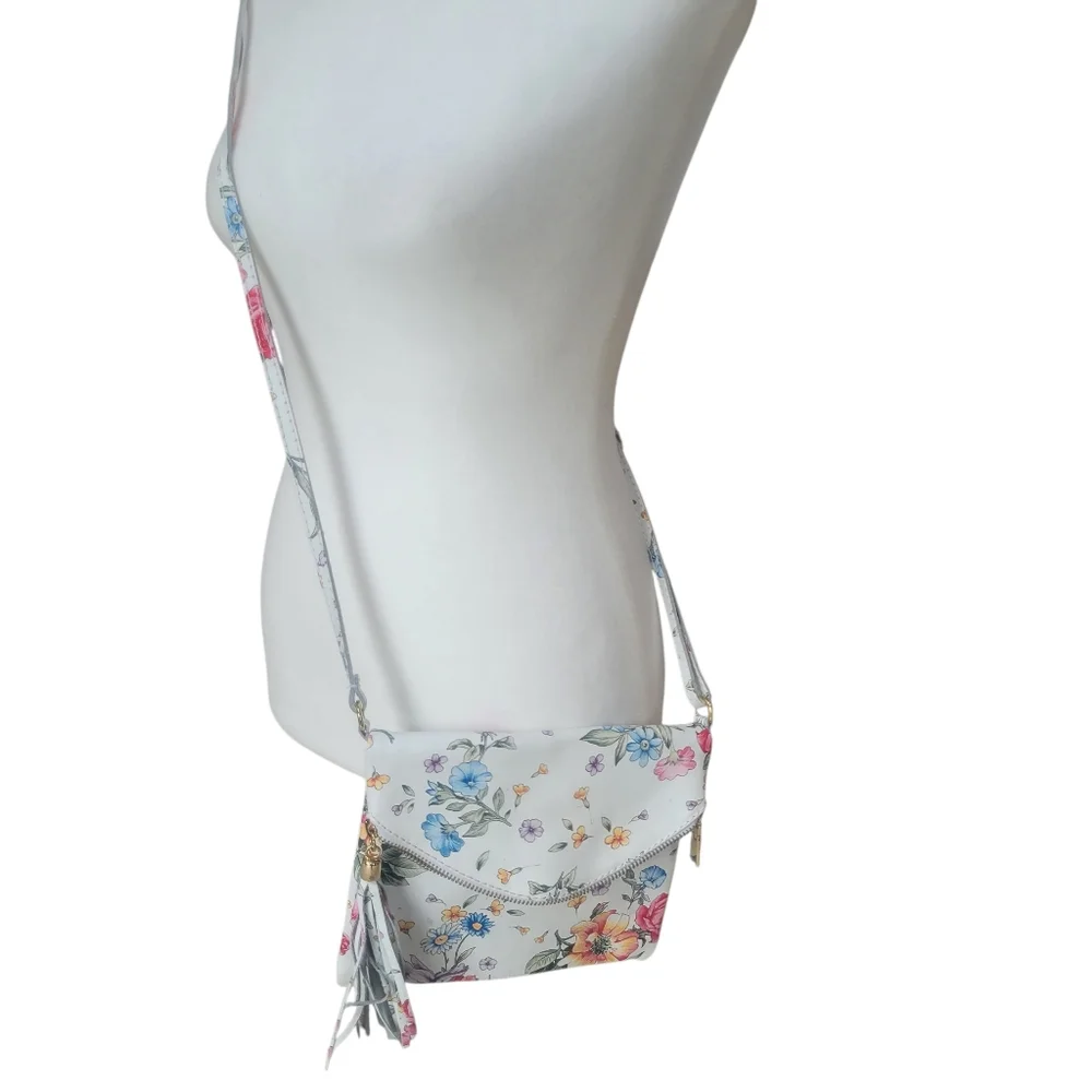 Venice Leather Floral White Genuine Leather Crossbody Bag Mady in Italy - Picture 7 of 10